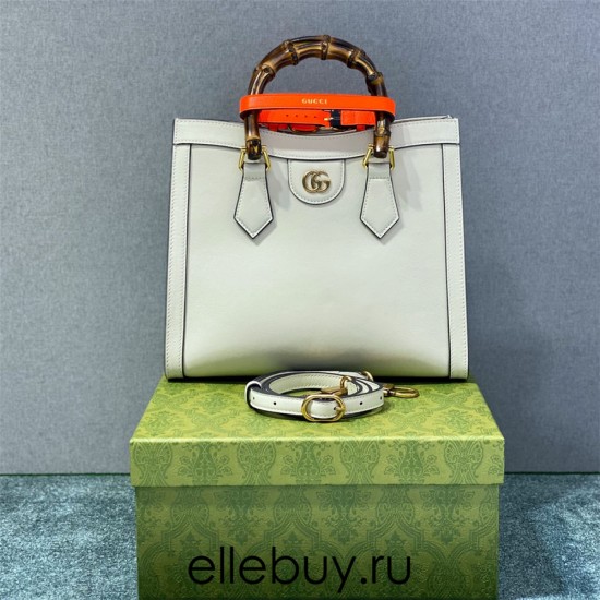 Gucci Bamboo Diana, White, Full Leather, Model: 660195, Size: 27x24x11cm