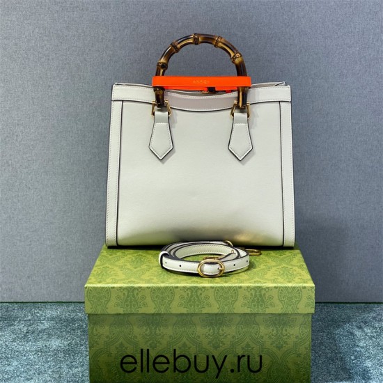 Gucci Bamboo Diana, White, Full Leather, Model: 660195, Size: 27x24x11cm