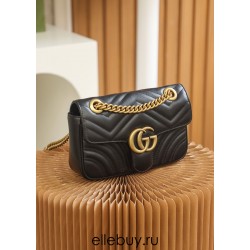 Gucci GG Marmont, 22cm, Black, Model: 446744, Size: 22x13x6cm