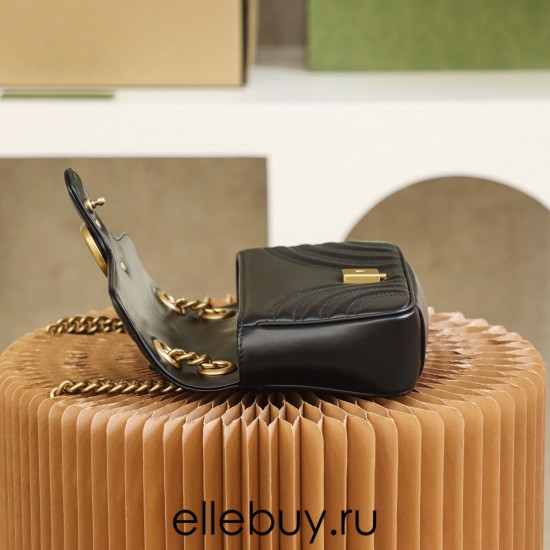 Gucci GG Marmont, 22cm, Black, Model: 446744, Size: 22x13x6cm