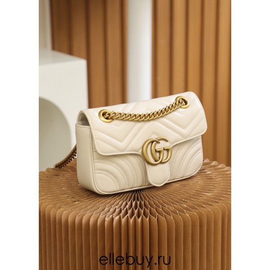 Gucci GG Marmont, 22cm, White, Model: 446744, Size: 22x13x6cm