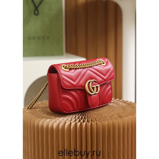 Gucci GG Marmont, 22cm, Red, Model: 446744, Size: 22x13x6cm