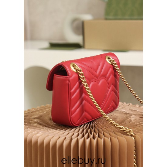 Gucci GG Marmont, 22cm, Red, Model: 446744, Size: 22x13x6cm