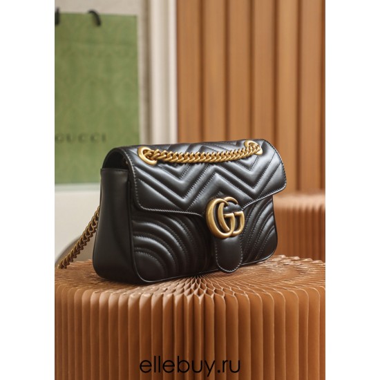 Gucci GG Marmont, 26cm, Black, Model: 443497, Size: 26x15x7cm