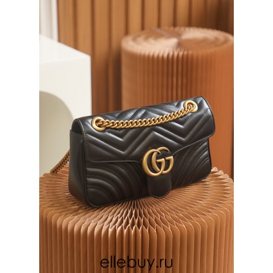 Gucci GG Marmont, 26cm, Black, Model: 443497, Size: 26x15x7cm