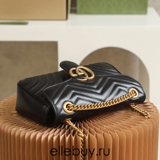 Gucci GG Marmont, 26cm, Black, Model: 443497, Size: 26x15x7cm