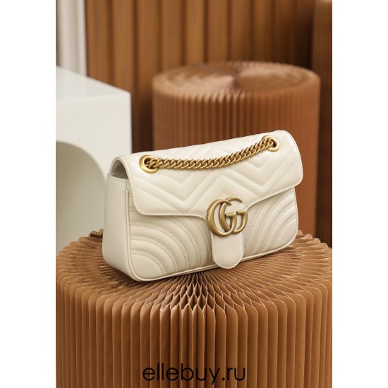 Gucci GG Marmont, 26cm, White, Model: 443497, Size: 26x15x7cm