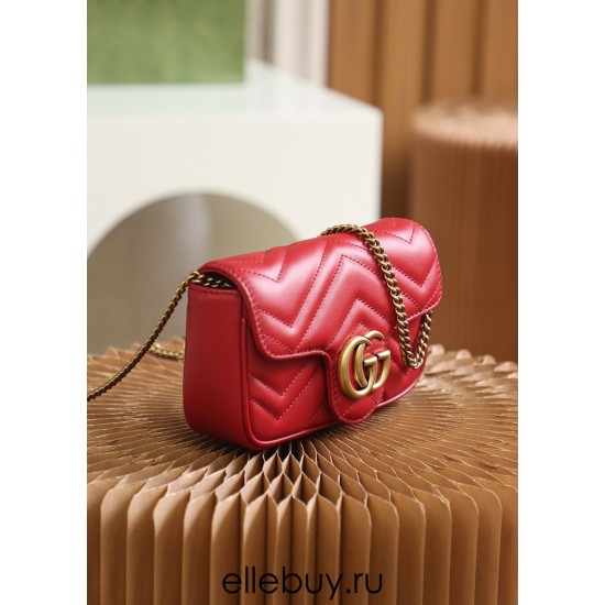 Gucci GG Marmont, 16.5cm, Red, Model: 476433, Size: 16.5x10.2x5.1cm