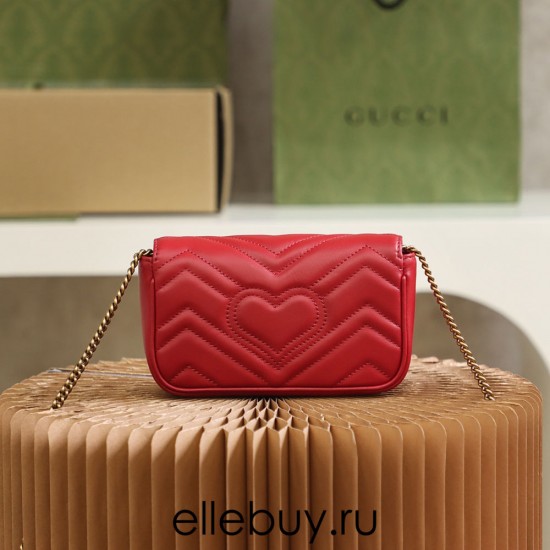 Gucci GG Marmont, 16.5cm, Red, Model: 476433, Size: 16.5x10.2x5.1cm