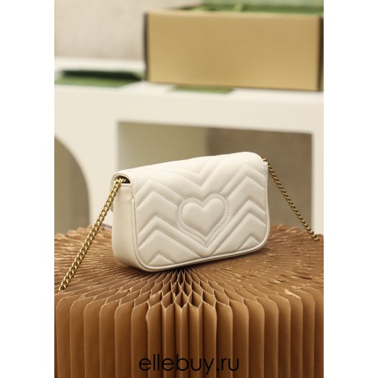 Gucci GG Marmont, 16.5cm, White, Model: 476433, Size: 16.5x10.2x5.1cm