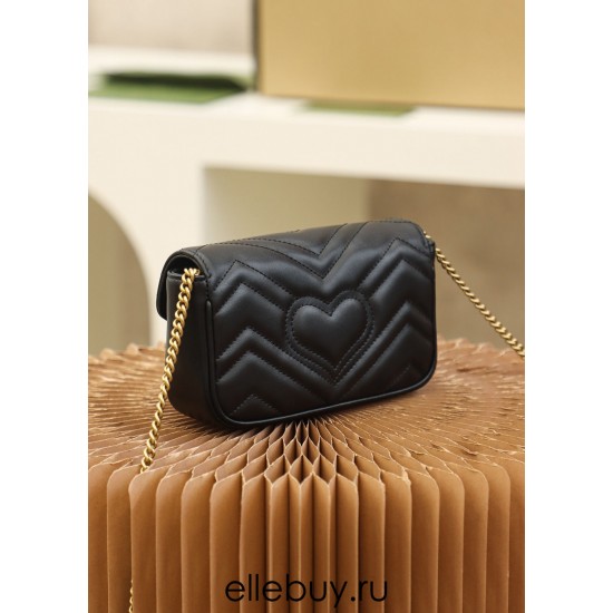 Gucci GG Marmont, 16.5cm, Black, Model: 476433, Size: 16.5x10.2x5.1cm