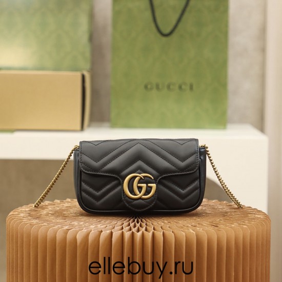 Gucci GG Marmont, 16.5cm, Black, Model: 476433, Size: 16.5x10.2x5.1cm