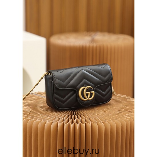 Gucci GG Marmont, 16.5cm, Black, Model: 476433, Size: 16.5x10.2x5.1cm