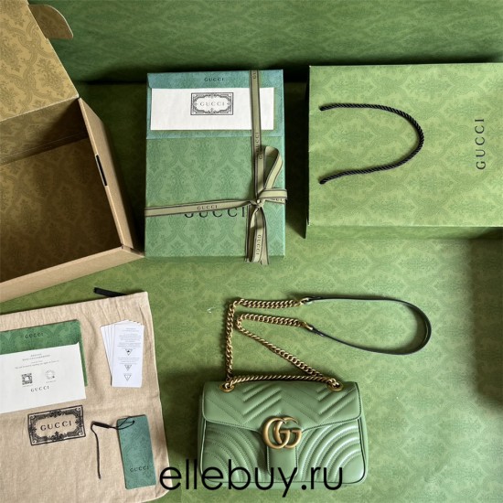 Gucci GG Marmont, Green, 26cm, Model: 443497, Size: 26x15x7cm