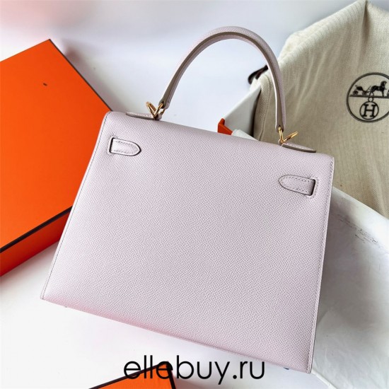 Hermes Hermès Kelly 25cm Epsom  leather 09 Dreamy Pink Purple  Waxed Thread  Gold Hardware Hand-Stitched 