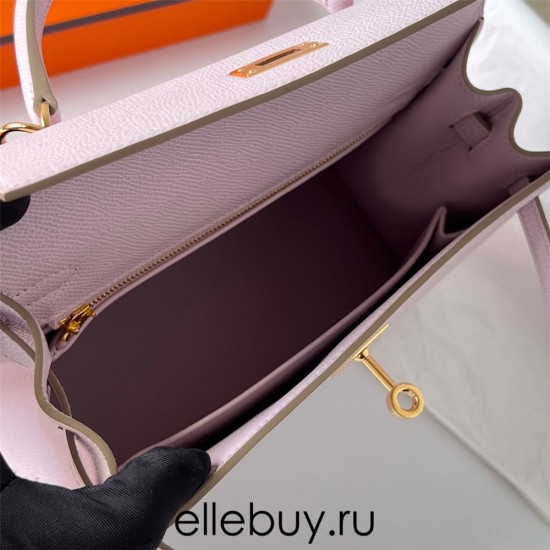 Hermes Hermès Kelly 25cm Epsom  leather 09 Dreamy Pink Purple  Waxed Thread  Gold Hardware Hand-Stitched 