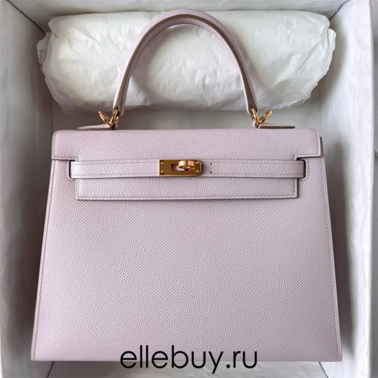 Hermes Hermès Kelly 25cm Epsom  leather 09 Dreamy Pink Purple  Waxed Thread  Gold Hardware Hand-Stitched 