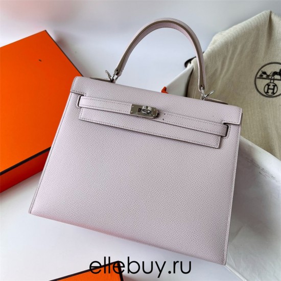 Hermes Hermès Kelly 25cm Epsom 09 Dreamy Pink Purple Waxed Thread Silver Hardware Hand-Stitched