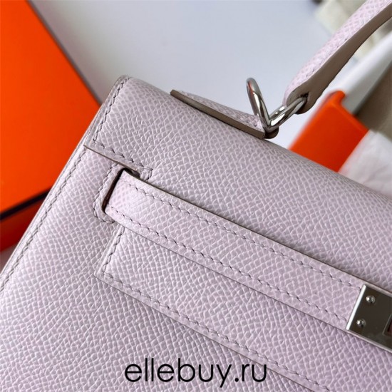 Hermes Hermès Kelly 25cm Epsom 09 Dreamy Pink Purple Waxed Thread Silver Hardware Hand-Stitched