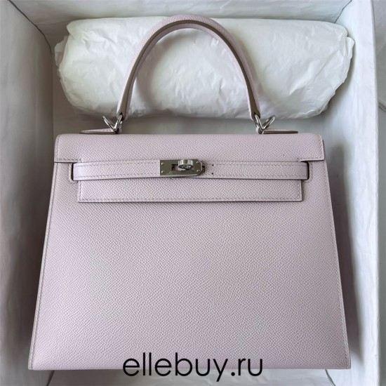 Hermes Hermès Kelly 25cm Epsom 09 Dreamy Pink Purple Waxed Thread Silver Hardware Hand-Stitched