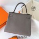 Hermes Hermès Kelly 25cm Togo 8F Tin Grey Waxed Thread Silver Hardware Hand-Stitched