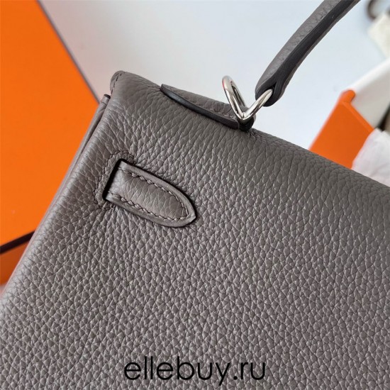 Hermes Hermès Kelly 25cm Togo 8F Tin Grey Waxed Thread Silver Hardware Hand-Stitched