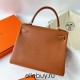 Hermes Hermès Kelly 28cm Togo Ck.37 Golden Brown Waxed Thread Gold Hardware Hand-Stitched