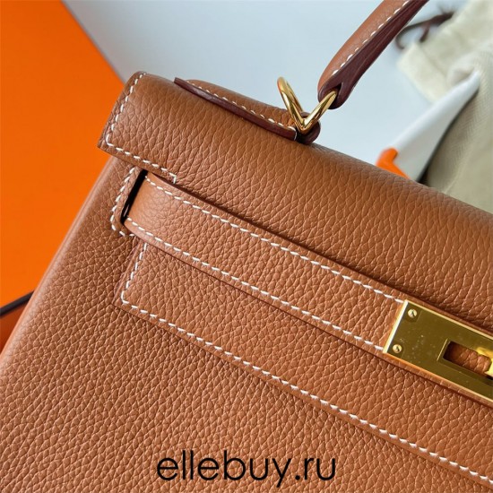 Hermes Hermès Kelly 28cm Togo Ck.37 Golden Brown Waxed Thread Gold Hardware Hand-Stitched