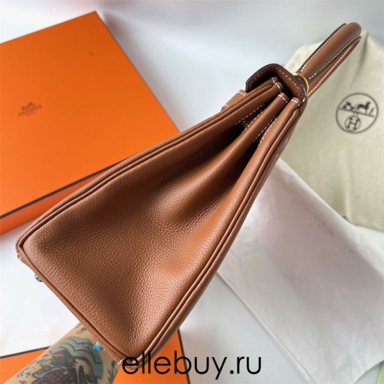 Hermes Hermès Kelly 28cm Togo Ck.37 Golden Brown Waxed Thread Gold Hardware Hand-Stitched