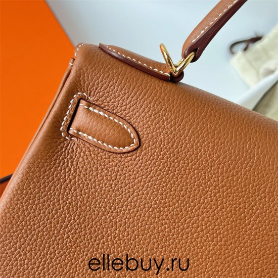 Hermes Hermès Kelly 28cm Togo Ck.37 Golden Brown Waxed Thread Gold Hardware Hand-Stitched