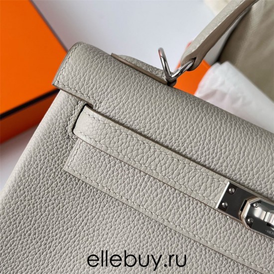 Hermes Hermès Kelly 25cm Togo Ck80 Pearl Grey Waxed Thread Silver Hardware Hand-Stitched