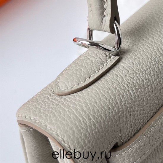 Hermes Hermès Kelly 25cm Togo Ck80 Pearl Grey Waxed Thread Silver Hardware Hand-Stitched