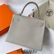 Hermes Hermès Kelly 25cm Togo Ck80 Pearl Grey Waxed Thread Silver Hardware Hand-Stitched