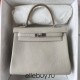 Hermes Hermès Kelly 25cm Togo Ck80 Pearl Grey Waxed Thread Silver Hardware Hand-Stitched