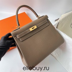 Hermes Hermès Kelly 28cm Togo Ck18 Elephant Grey Waxed Thread Gold Hardware Hand-Stitched