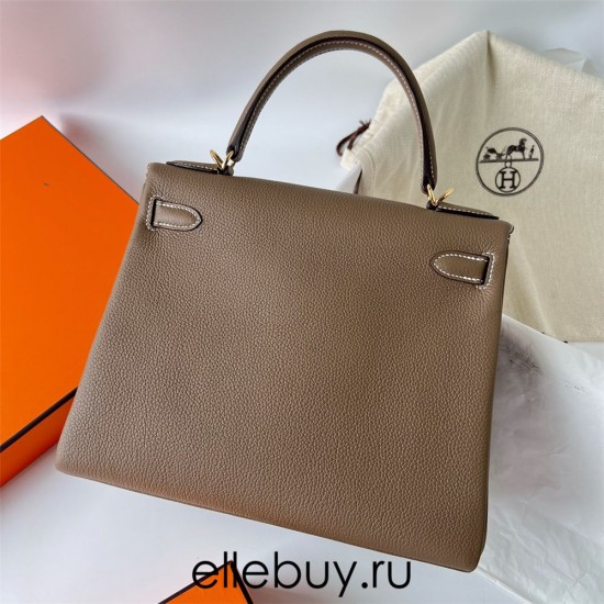 Hermes Hermès Kelly 28cm Togo Ck18 Elephant Grey Waxed Thread Gold Hardware Hand-Stitched