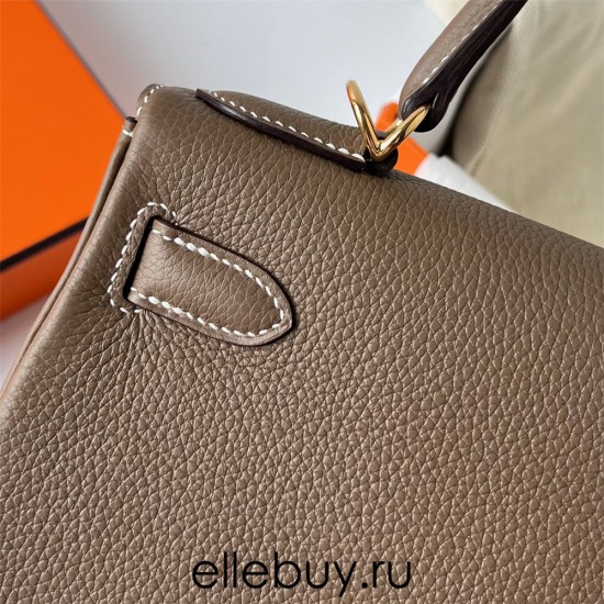 Hermes Hermès Kelly 28cm Togo Ck18 Elephant Grey Waxed Thread Gold Hardware Hand-Stitched