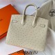 Hermes Hermès Birkin 25cm Sellier External Stitching Kk Ostrich Waxed Thread 3C Lamb White Silver Hardware Ostrich Leather Out of Stock Hand-Stitched