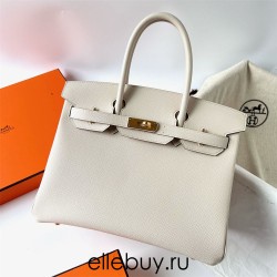 Hermes Hermès Birkin 30cm Epsom Ck10 Milk White Waxed Thread Gold Hardware Hand-Stitched