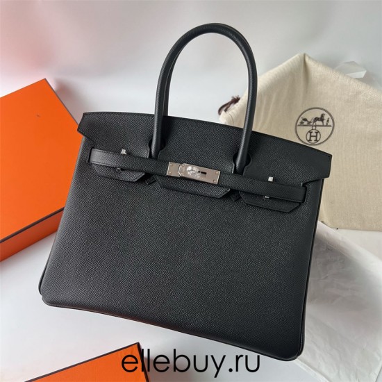 Hermes Hermès Birkin 30cm Epsom Ck89 Black Waxed Thread Silver Hardware Hand-Stitched