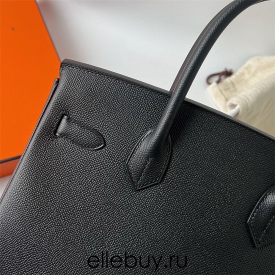 Hermes Hermès Birkin 30cm Epsom Ck89 Black Waxed Thread Silver Hardware Hand-Stitched