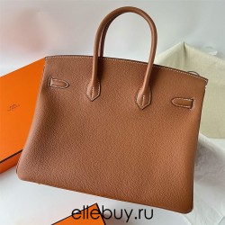 Hermes Hermès Birkin 35cm Togo Ck37 Golden Brown Waxed Thread Gold Hardware Hand-Stitched