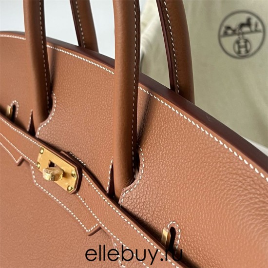 Hermes Hermès Birkin 35cm Togo Ck37 Golden Brown Waxed Thread Gold Hardware Hand-Stitched