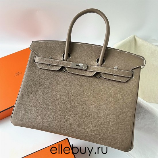 Hermes Hermès Birkin 35cm Togo Ck18 Elephant Grey Waxed Thread Silver Hardware Hand-Stitched