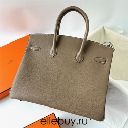 Hermes Hermès Birkin 35cm Togo Ck18 Elephant Grey Waxed Thread Silver Hardware Hand-Stitched