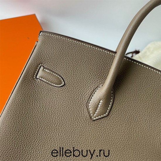 Hermes Hermès Birkin 35cm Togo Ck18 Elephant Grey Waxed Thread Silver Hardware Hand-Stitched