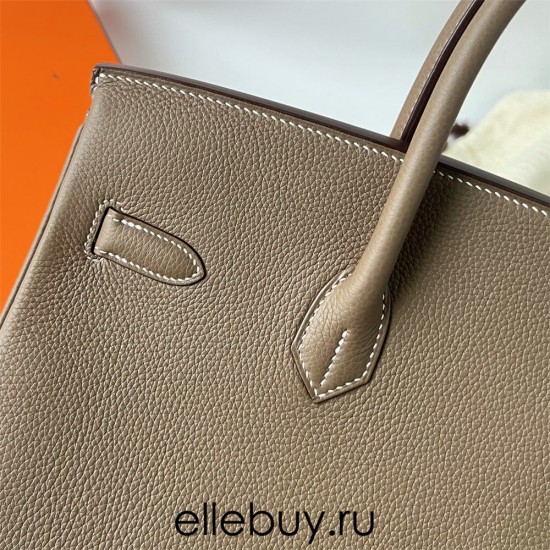 Hermes Hermès Birkin 35cm Togo Ck18 Elephant Grey Waxed Thread Gold Hardware Hand-Stitched