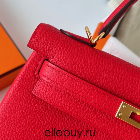 Hermes Hermès Kelly 25cm Togo S3 Heart Red Waxed Thread Gold Hardware Out of Stock Hand-Stitched