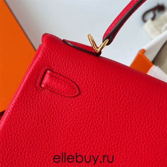 Hermes Hermès Kelly 25cm Togo S3 Heart Red Waxed Thread Gold Hardware Out of Stock Hand-Stitched