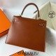 Hermes Hermès Kelly 25cm Barenia Smooth Grain Saddle Leather Waxed Thread Gold Hardware Hand-Stitched